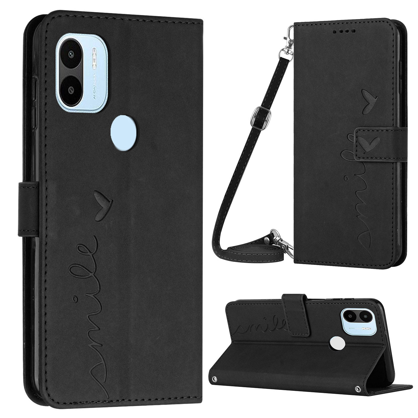 For Xiaomi Redmi A1 4G A2 4G Poco C50 4G Supporting Stand PU Leather Wallet Flip Cover Imprinted Heart Shape Skin-touch Feeling Shockproof Phone Case with Shoulder Strap For Xiaomi Redmi A1 4G A2 4G Poco C50 4G Supporting Stand PU Leather Wallet Flip Cover Imprinted Heart Shape Skin-touch Feeling Shockproof Phone Case with Shoulder Strap